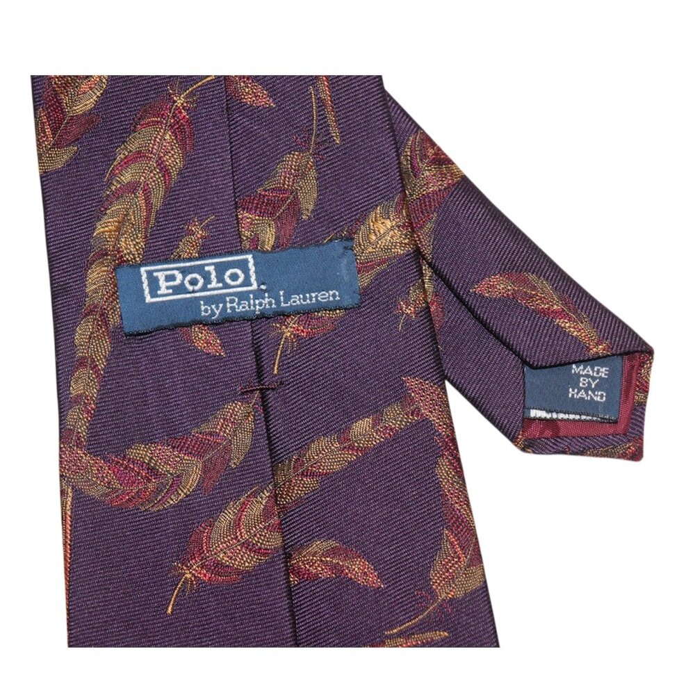 POLO RALPH LAUREN PURPLE SILK TIE WITH A FEATHER PATTERN